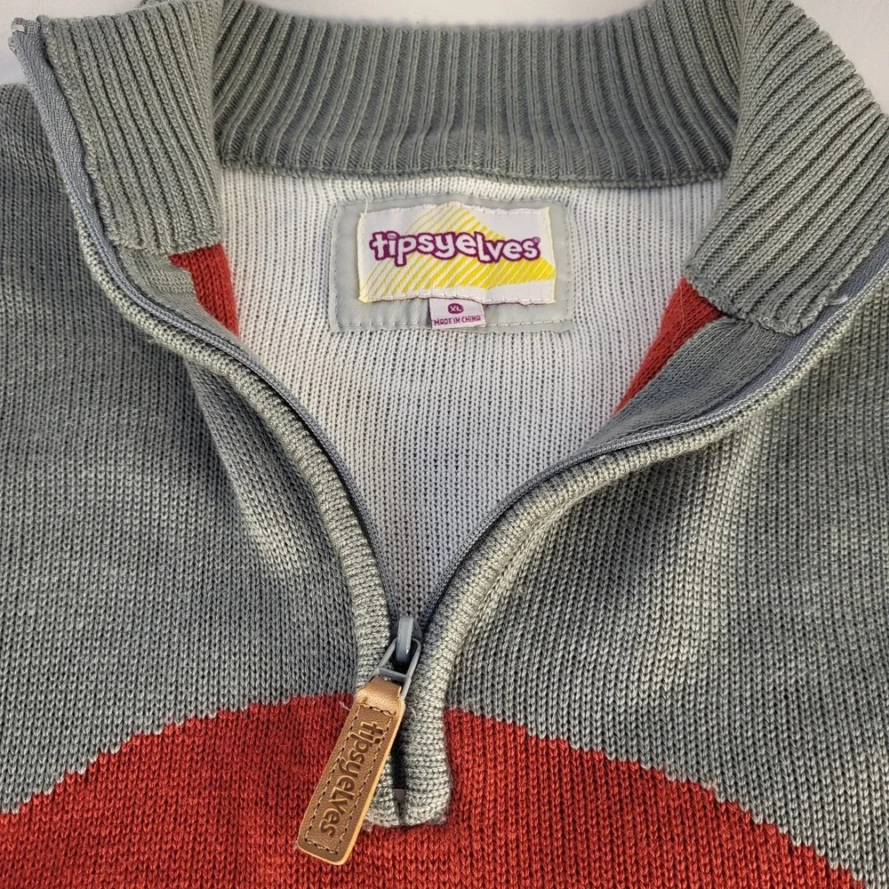 Tipsy Elves Mens XL Quarter Zip Sweater Blue Mountain Sunrise